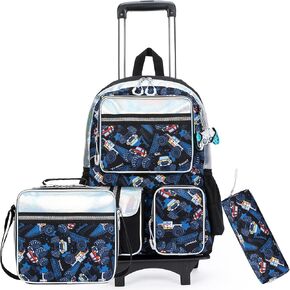 Rolling Backpack for Girls with Wheels Backpack for School Kids Backpack for Girls Primary School Elementary Students with Lunch Bag Pencil Case