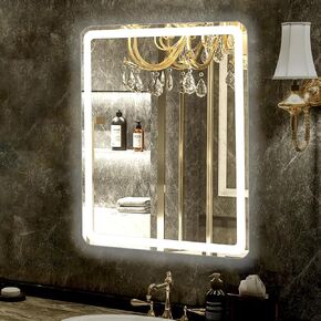 LED Bathroom Mirror 20"x28" with Front and Backlight, Stepless Dimmable Wall Mirrors with Anti-Fog, Memory Function, 3 Color Modes, Smart Bathroom Mirror with LED Lights