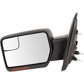 TRQ Left Mirror Power with Heat Power Folding with Black Cover Drivers Side Compatible with 2011-2014 Ford F-150 FO1320413
