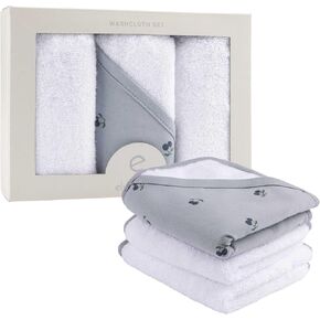 Ely's & Co. Baby Hooded Towel & Wash Cloth Set, Blue Cherry, Thick Absorbent 100% Cotton Terry