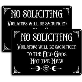 Kercan No Soliciting Sign For House Funny Gothic Decor Dark Humor Halloween Wall Art Vintage Metal Home Living Room Bedroom Bathroom Office Decoration8 x 12 Inch