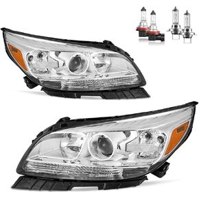 Headlights Assembly with Bulbs for 2013-2015 Chevy Malibu Headlamp Replacement Black Housing Amber Reflector Driver & Passenger Side