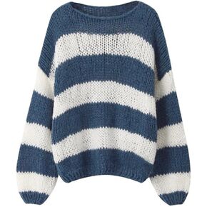 FOMOYUU Women Oversized Striped Sweater Color Block Knit Long Sleeve Sweatshirt Loose Pullover Y2K Preppy Jumper