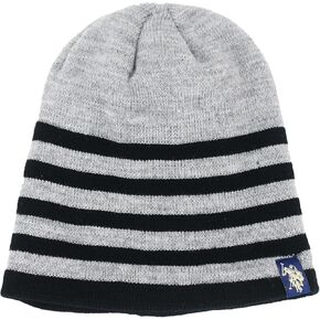 U.S Polo Assn. 2-Piece Beanie Hat Set, Adult Acrylic Knitted Winter Caps with Faux Fur Lining, Striped/Black, One Size