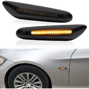 2PCS Smoke LED Side Marker Light Turn Signal Lamp Lens Fit for BMW E46 E90 E91 E92 E93 X3 E83 X1 E84 E81 E82 E87 E88 Smoke Dynamic Flowing Sequential