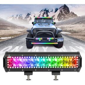 Nicoko 12" 72w Led Light Bar with Chasing RGB Halo 16 Million Colors Bluetooth&Remote Controlled Over 200 Modes for Driving Fog Lamp Offroad SUV ATV Truck Boat Free Wiring Harness 2 Year Warranty