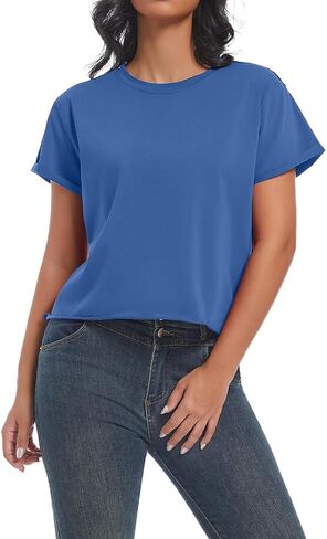 Women's Summer Casual Workout Shirts Loose Fit Basic Short Sleeve Crop Tops Baggy Gym Yoga Athletic Tee in Kuwait
