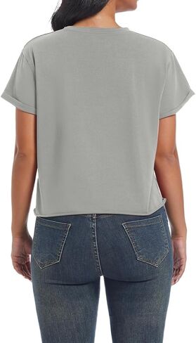 Women's Summer Casual Workout Shirts Loose Fit Basic Short Sleeve Crop Tops Baggy Gym Yoga Athletic Tee in Kuwait