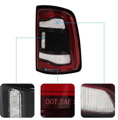 LED Tail Light Assembly For Dodge Ram 2500 3500 2019 2020 2021 2022 2023 2024 Right Passenger Side Black Bezel Rear Lamp w/Blind Spot (Module NOT Included) 68361722AH CH2801224 in Kuwait
