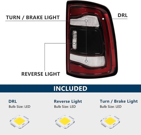LED Tail Light Assembly For Dodge Ram 2500 3500 2019 2020 2021 2022 2023 2024 Right Passenger Side Black Bezel Rear Lamp w/Blind Spot (Module NOT Included) 68361722AH CH2801224 in Kuwait