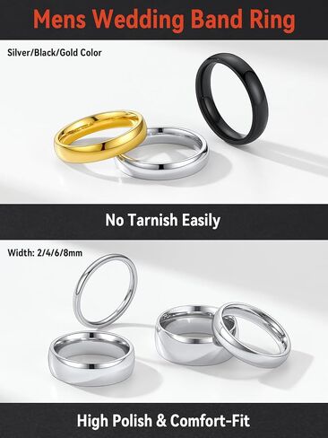 FaithHeart Band Rings 2/4/6/8 mm Width Stainless Steel/18K Gold Plated Polished Wedding Bands for Men Woman Personalized Customizable Gifts in Saudi Arabia