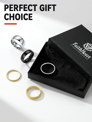 FaithHeart Band Rings 2/4/6/8 mm Width Stainless Steel/18K Gold Plated Polished Wedding Bands for Men Woman Personalized Customizable Gifts in Saudi Arabia