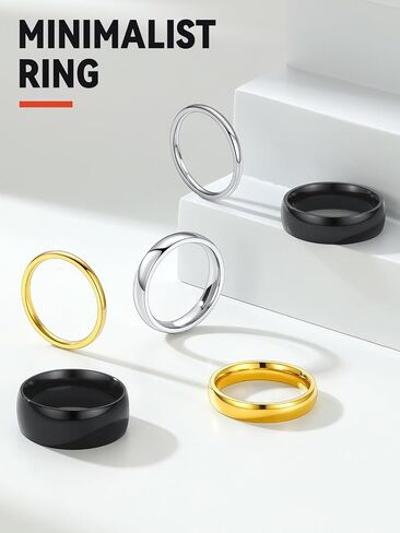 FaithHeart Band Rings 2/4/6/8 mm Width Stainless Steel/18K Gold Plated Polished Wedding Bands for Men Woman Personalized Customizable Gifts in Saudi Arabia