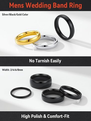 FaithHeart Band Rings 2/4/6/8 mm Width Stainless Steel/18K Gold Plated Polished Wedding Bands for Men Woman Personalized Customizable Gifts in Saudi Arabia