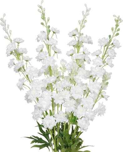 TOCHGREEN 4PCS Delphinium Artificial Flowers White Larkspur Artificial Flowers 33.5'' Long Stem Plant Faux Floral Silk Flowers Fake Flowers with Stems for Home Garden Vase Wedding Arrangement Decor in Saudi Arabia