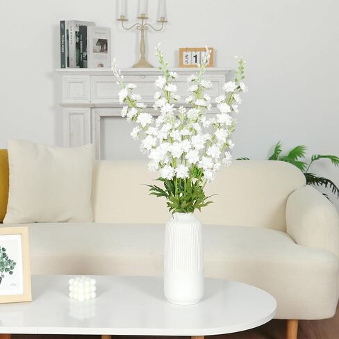 TOCHGREEN 4PCS Delphinium Artificial Flowers White Larkspur Artificial Flowers 33.5'' Long Stem Plant Faux Floral Silk Flowers Fake Flowers with Stems for Home Garden Vase Wedding Arrangement Decor in Saudi Arabia
