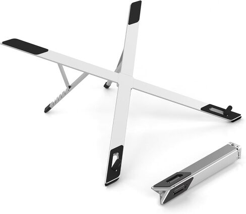 ZenRich Foldable Laptop Stand for Travel, Ergonomic Aluminum Laptop Holder Riser with 6-Levels Height Adjustment, Fits with MacBook Air, MacBook Pro, iPad, HP, Dell, Lenovo (Up to 17.3''), Silver in Saudi Arabia