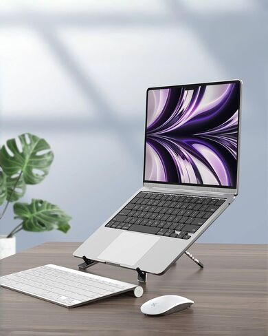 ZenRich Foldable Laptop Stand for Travel, Ergonomic Aluminum Laptop Holder Riser with 6-Levels Height Adjustment, Fits with MacBook Air, MacBook Pro, iPad, HP, Dell, Lenovo (Up to 17.3''), Silver in Saudi Arabia