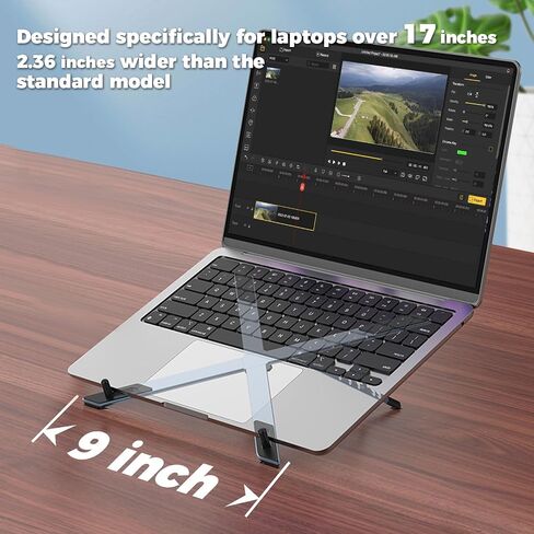 ZenRich Foldable Laptop Stand for Travel, Ergonomic Aluminum Laptop Holder Riser with 6-Levels Height Adjustment, Fits with MacBook Air, MacBook Pro, iPad, HP, Dell, Lenovo (Up to 17.3''), Silver in Saudi Arabia