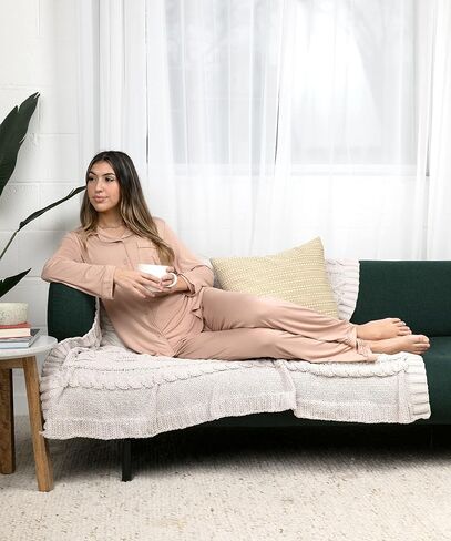 طقم بيجامات ملابس نوم نسائية بأكمام طويلة وأزرار سفلية ملابس نوم ناعمة من Pj Lounge، مقاس 3X-Large، أخضر غامق in Saudi Arabia