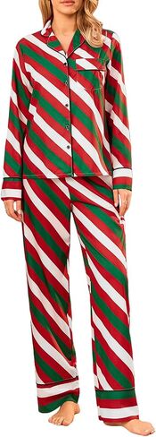 Womens Christmas Silk Satin Pajama Set Santa Claus Print Long Sleeve Sleepwear Button Down Pjs Shorts Set in Saudi Arabia