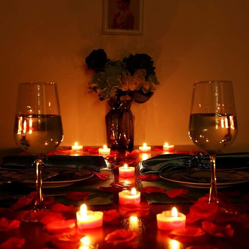 Bbto 200 Pcs Artificial Rose Petal with 9 Pcs Heart Shape Candles Romantic Love Candle Tealight Candle Scatter Petal Romantic Decorations for Wedding Valentine's Day Dinner Cake Decor Party Favor in Saudi Arabia