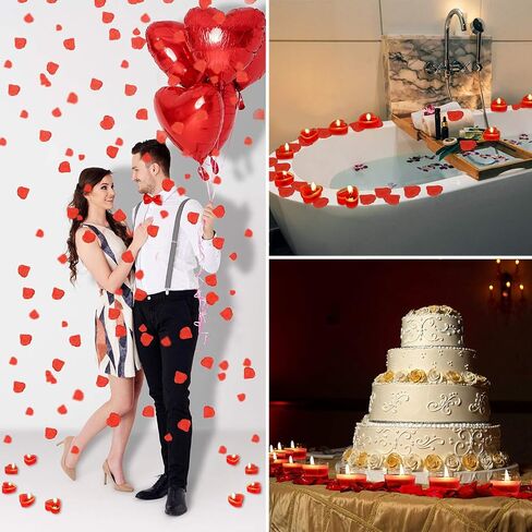 Bbto 200 Pcs Artificial Rose Petal with 9 Pcs Heart Shape Candles Romantic Love Candle Tealight Candle Scatter Petal Romantic Decorations for Wedding Valentine's Day Dinner Cake Decor Party Favor in Saudi Arabia