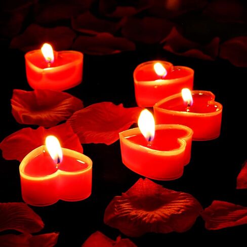 Bbto 200 Pcs Artificial Rose Petal with 9 Pcs Heart Shape Candles Romantic Love Candle Tealight Candle Scatter Petal Romantic Decorations for Wedding Valentine's Day Dinner Cake Decor Party Favor in Saudi Arabia