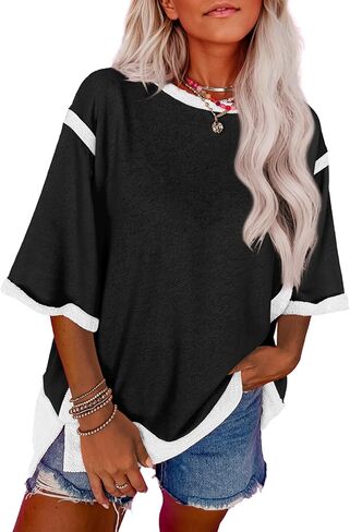 ملابس علوية صيفية للسيدات من SHEWIN قمصان غير رسمية كبيرة الحجم تيشيرتات فضفاضة بأكمام قصيرة موضة ربيع 2025 in Kuwait