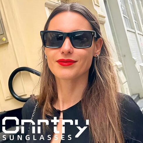 Onrtry Trendy Square Sunglasses for Men Women, Retro Rectangle Womens Mens Shades Sun Glasses UV400 Protection in Kuwait