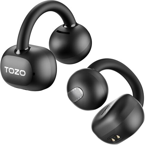 TOZO OpenEarRing True Open Ear Headphones, Lightweight Comfort Open Ear Clip Wireless Earbuds, 40H Play Bluetooth 5.4 Headphones with Smart Digital Display Design Fit Sports Running, Workout Black in Saudi Arabia