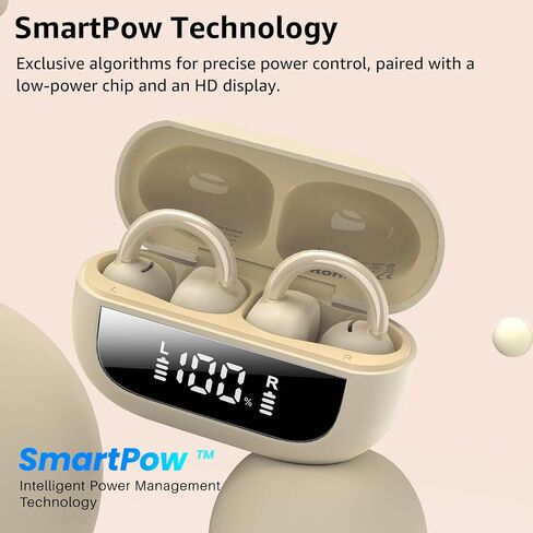 TOZO OpenEarRing True Open Ear Headphones, Lightweight Comfort Open Ear Clip Wireless Earbuds, 40H Play Bluetooth 5.4 Headphones with Smart Digital Display Design Fit Sports Running, Workout Black in Saudi Arabia
