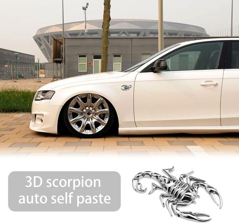 1 Pair Car 3D Scorpion Metal Sticker Waterproof Anti-Rust Car Body Decorative Decor Badge Emblem for Automotive Motorcycle Zinc Alloy Silver in Saudi Arabia