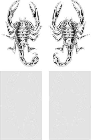1 Pair Car 3D Scorpion Metal Sticker Waterproof Anti-Rust Car Body Decorative Decor Badge Emblem for Automotive Motorcycle Zinc Alloy Silver in Saudi Arabia