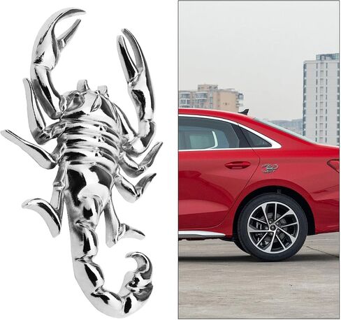 1 Pair Car 3D Scorpion Metal Sticker Waterproof Anti-Rust Car Body Decorative Decor Badge Emblem for Automotive Motorcycle Zinc Alloy Silver in Saudi Arabia