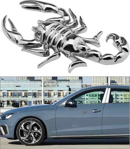 1 Pair Car 3D Scorpion Metal Sticker Waterproof Anti-Rust Car Body Decorative Decor Badge Emblem for Automotive Motorcycle Zinc Alloy Silver in Saudi Arabia