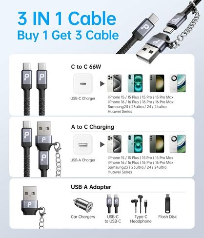 USB C to USB C Cable, 2Pack 10FT USB C Charger Cable, Long Type C Fast Charging Cable Nylon Braided USBC Charger Cord Compatible with iPhone 15/15 Pro/15 Plus/15 Pro Max/Samsung Galaxy S23/LG/Switch in Saudi Arabia