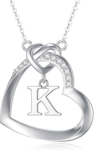 Diamond Heart Initial Necklace for Women 925 Sterling Silver Initial Pendant Necklace with Lab Grown Diamonds Dainty Letter Necklace Jewelry Gifts for Mom Wife Girlfriend Daughter Sister in Kuwait