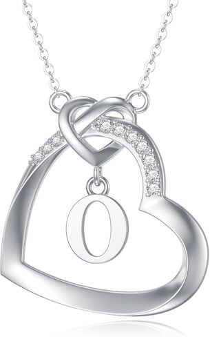 Diamond Heart Initial Necklace for Women 925 Sterling Silver Initial Pendant Necklace with Lab Grown Diamonds Dainty Letter Necklace Jewelry Gifts for Mom Wife Girlfriend Daughter Sister in Kuwait