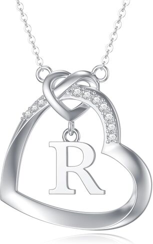 Diamond Heart Initial Necklace for Women 925 Sterling Silver Initial Pendant Necklace with Lab Grown Diamonds Dainty Letter Necklace Jewelry Gifts for Mom Wife Girlfriend Daughter Sister in Kuwait