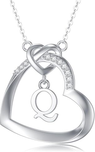 Diamond Heart Initial Necklace for Women 925 Sterling Silver Initial Pendant Necklace with Lab Grown Diamonds Dainty Letter Necklace Jewelry Gifts for Mom Wife Girlfriend Daughter Sister in Kuwait