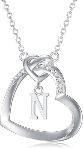 Diamond Heart Initial Necklace for Women 925 Sterling Silver Initial Pendant Necklace with Lab Grown Diamonds Dainty Letter Necklace Jewelry Gifts for Mom Wife Girlfriend Daughter Sister in Kuwait