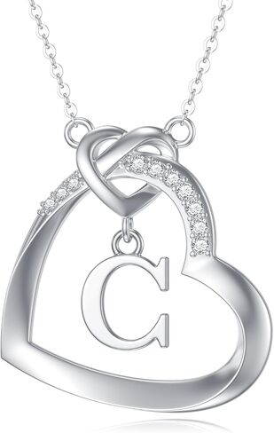 Diamond Heart Initial Necklace for Women 925 Sterling Silver Initial Pendant Necklace with Lab Grown Diamonds Dainty Letter Necklace Jewelry Gifts for Mom Wife Girlfriend Daughter Sister in Kuwait