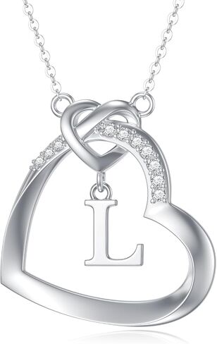 Diamond Heart Initial Necklace for Women 925 Sterling Silver Initial Pendant Necklace with Lab Grown Diamonds Dainty Letter Necklace Jewelry Gifts for Mom Wife Girlfriend Daughter Sister in Kuwait