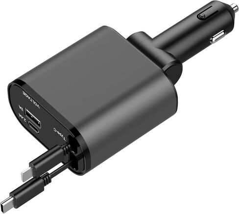 Retractable Car Charger,4 in 1 Fast Car Phone Charger,Car Adapter with Retractable Cables and Dual USB Ports for Galaxy S23,MacBook Pro,iPad Air,and More Smartphones (Dark Gray) in Saudi Arabia