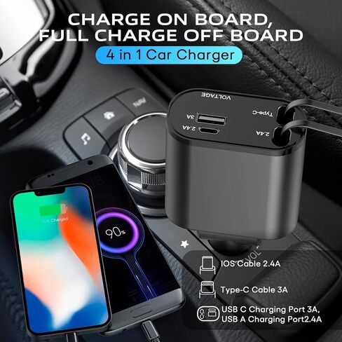 Retractable Car Charger,4 in 1 Fast Car Phone Charger,Car Adapter with Retractable Cables and Dual USB Ports for Galaxy S23,MacBook Pro,iPad Air,and More Smartphones (Dark Gray) in Saudi Arabia