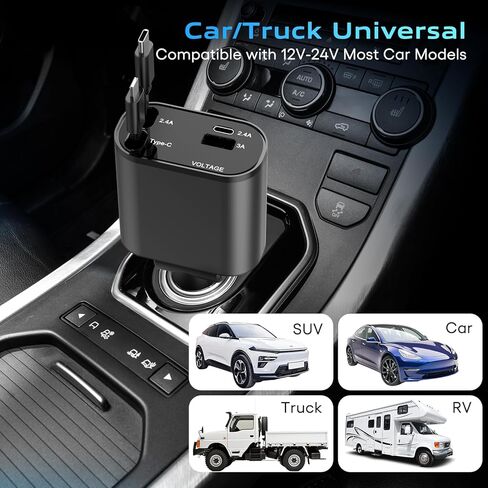 Retractable Car Charger,4 in 1 Fast Car Phone Charger,Car Adapter with Retractable Cables and Dual USB Ports for Galaxy S23,MacBook Pro,iPad Air,and More Smartphones (Dark Gray) in Saudi Arabia