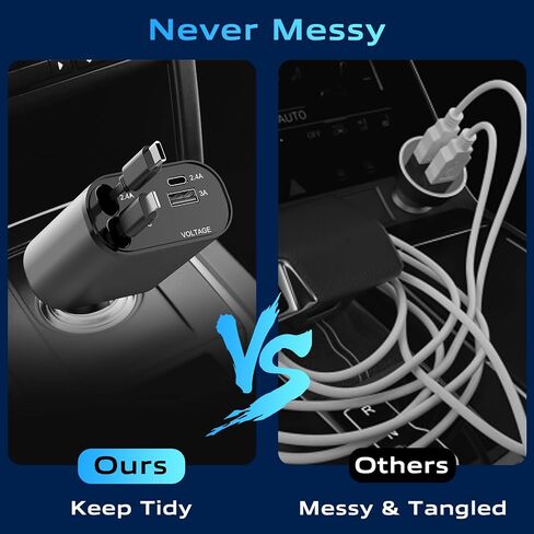 Retractable Car Charger,4 in 1 Fast Car Phone Charger,Car Adapter with Retractable Cables and Dual USB Ports for Galaxy S23,MacBook Pro,iPad Air,and More Smartphones (Dark Gray) in Saudi Arabia