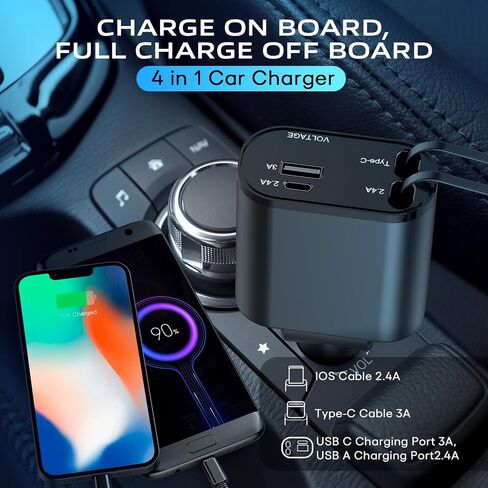 Retractable Car Charger,4 in 1 Fast Car Phone Charger,Car Adapter with Retractable Cables and Dual USB Ports for Galaxy S23,MacBook Pro,iPad Air,and More Smartphones (Dark Gray) in Saudi Arabia
