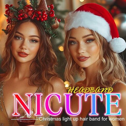 Nicute Christmas Tree Headband Sparkly Elf Hair Band Light Up Headwear Xmas Headpiece Accessory for Women and Girls in Saudi Arabia